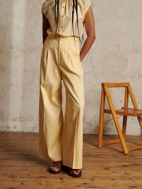 Soeur Pegase Tailored Wide Leg Linen Trousers Neutral Minimalist Chic UK 40 US 8